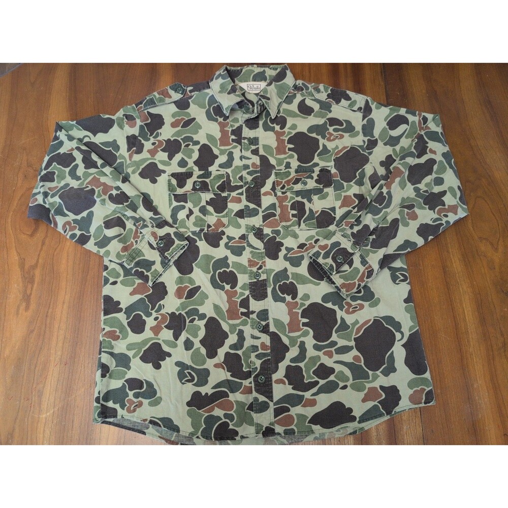 Vintage Walls Shirt Mens XL Duck Hunter Camo Button USA 80s Pockets Epaulets